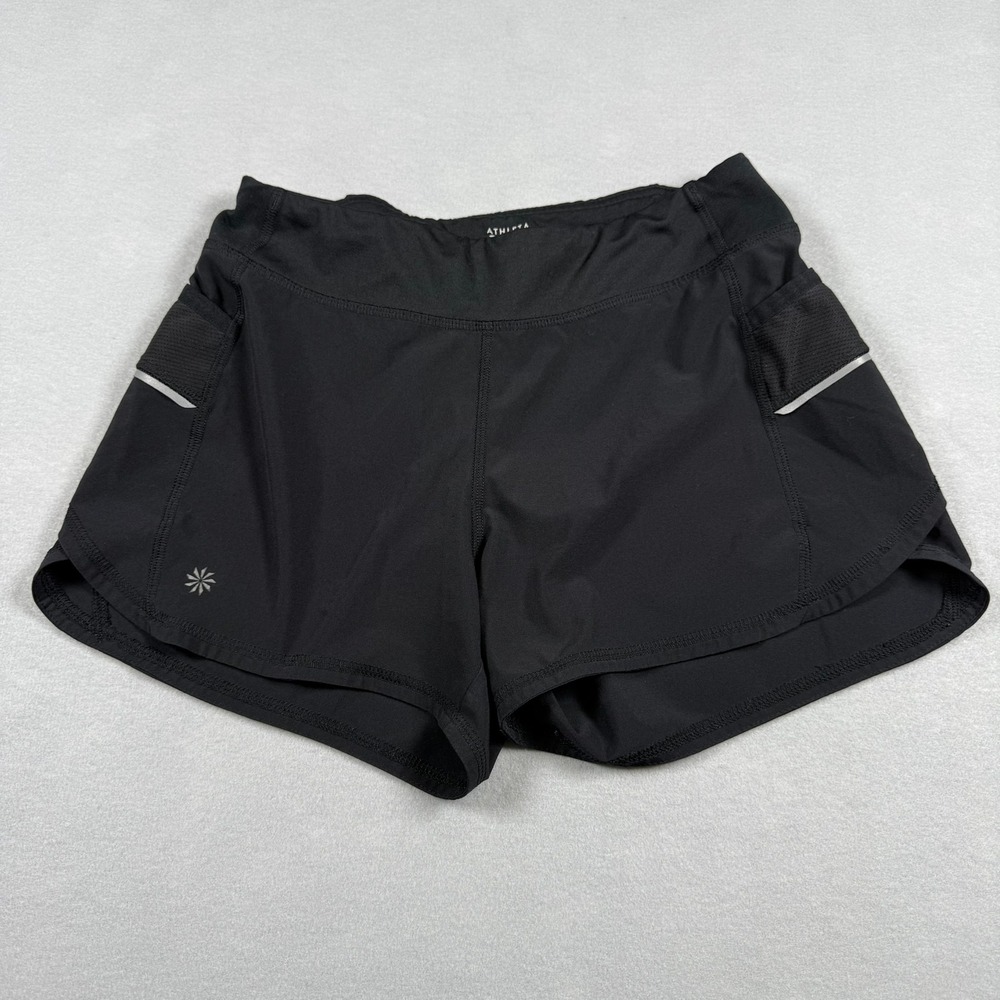 Athleta Girl Kids L 12 Stride Running Shorts Black Reflective Active Sporty Gym